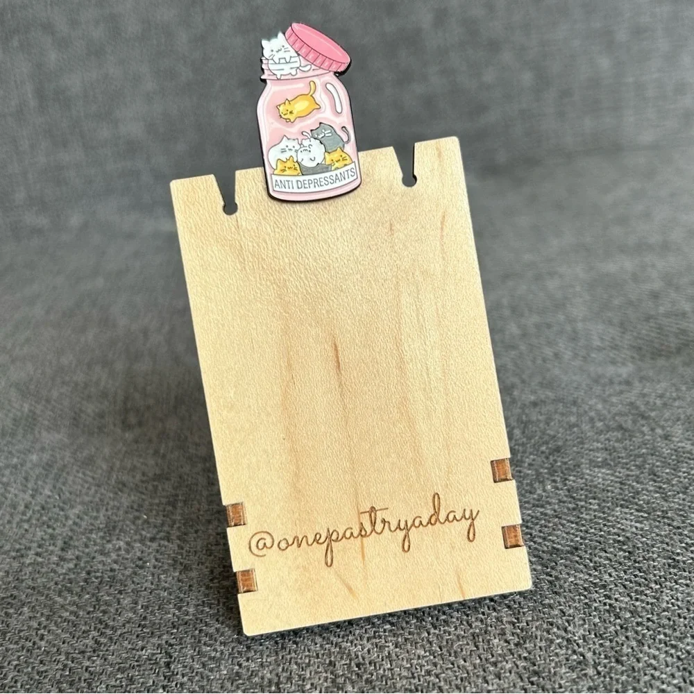 Fun, Kawaii Style ANTIDEPRESSANTS Cat Brooch Pin, Pink, Black, Gold, White